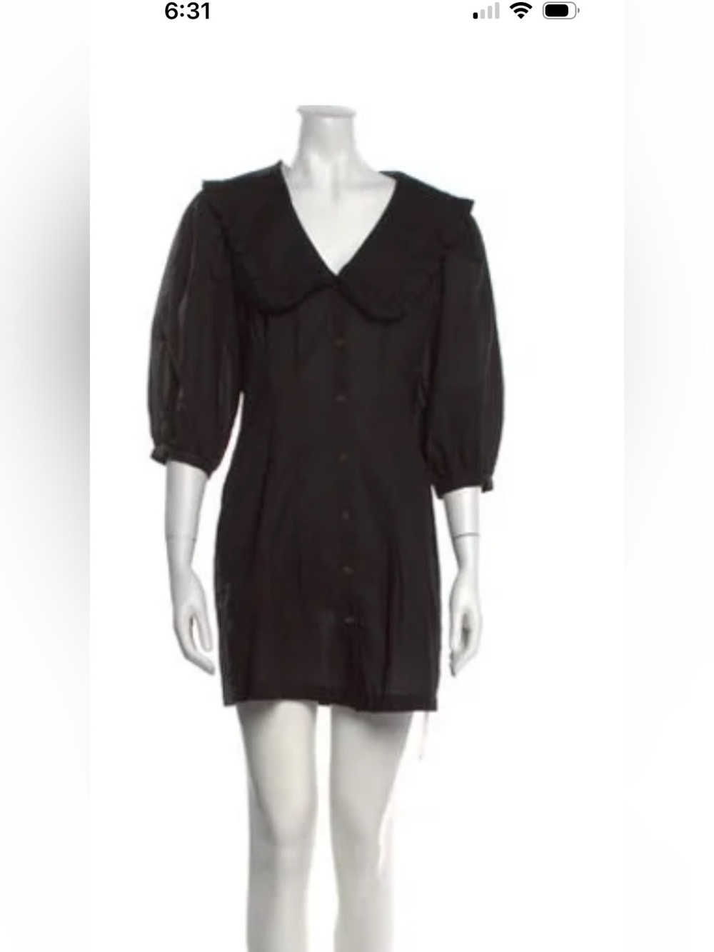 Black Puff-Sleeve Button-Front Mini Dress like new condition
